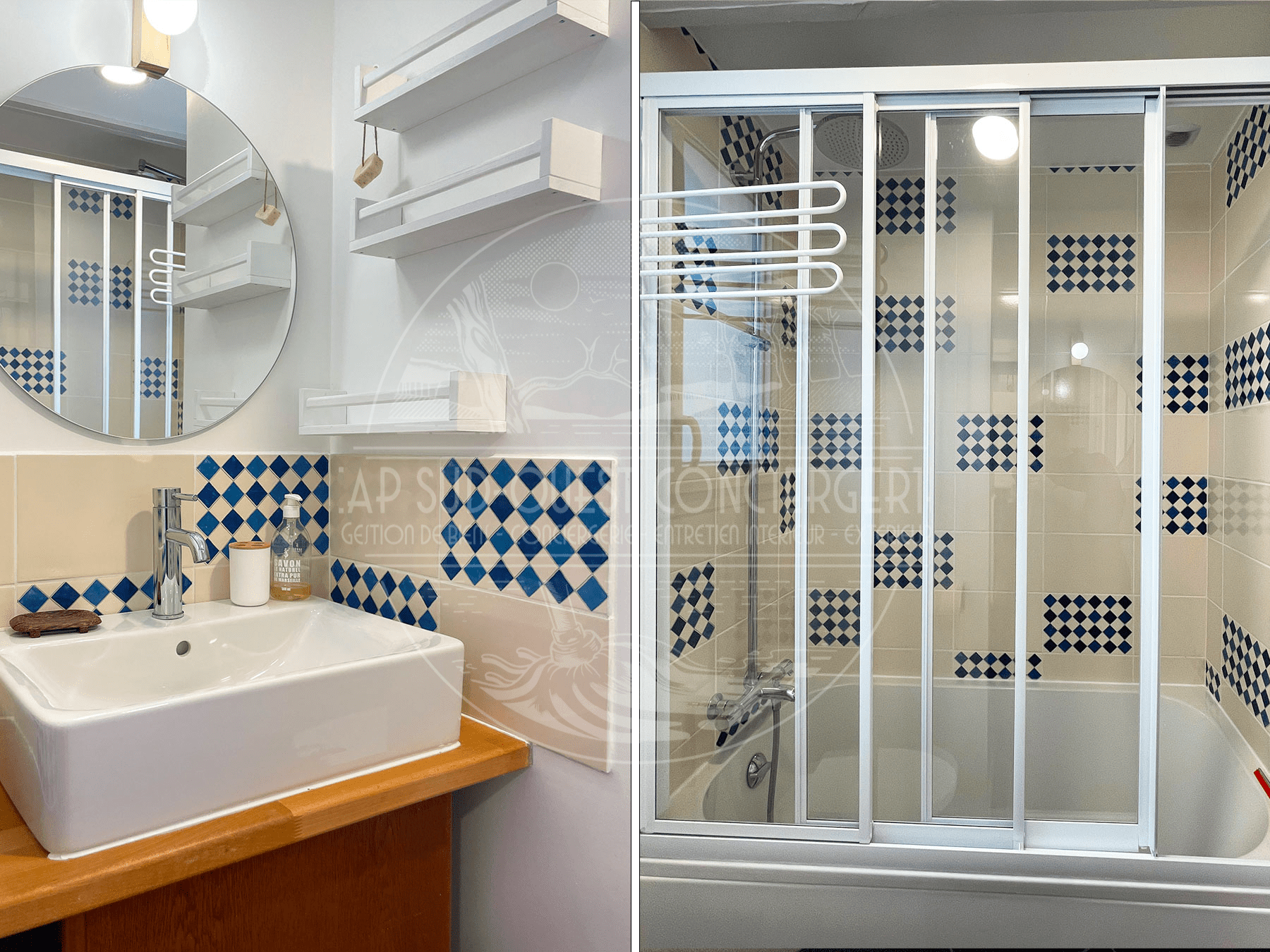 salle de bain avec simple vasque fonctionnelle villa capbreton